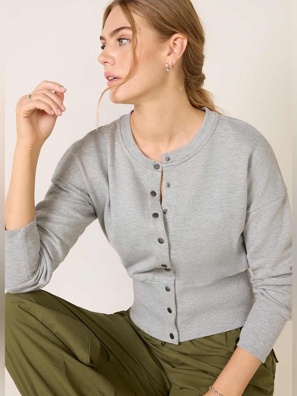 Evereve Lydia Snap Front Sweatshirt, size M